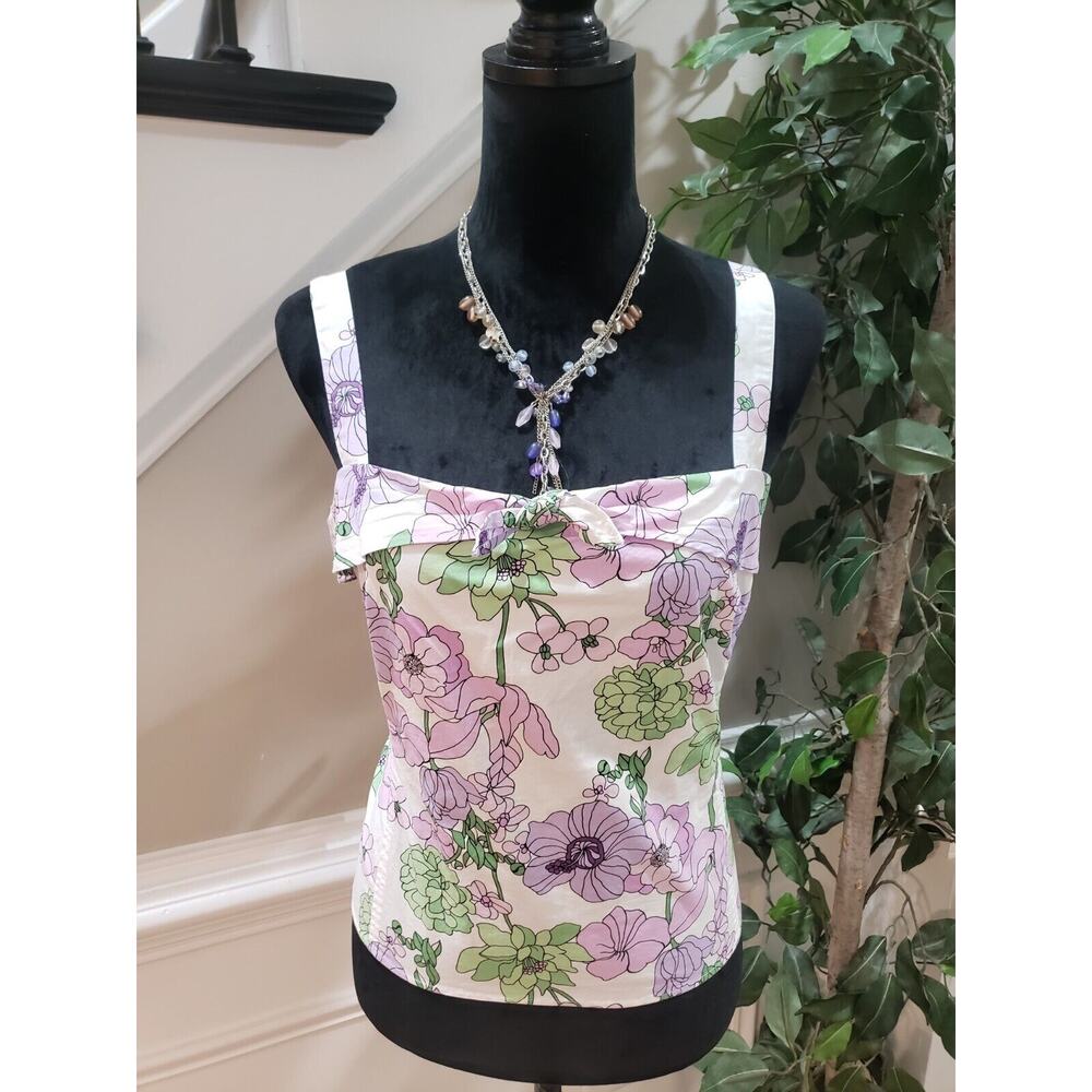 Loft Women's White Floral Cotton Square Neck Sleeveless Casual Top Blouse 14P - Picture 8 of 12